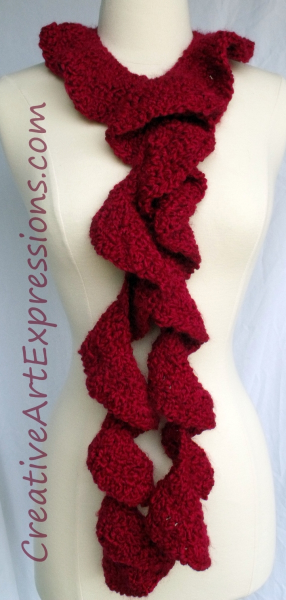 Creative Art Expresssions Hand Crocheted Red Wavy Scarf